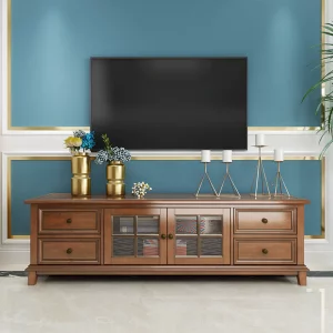 An elegant interior with a wooden TV cabinet.